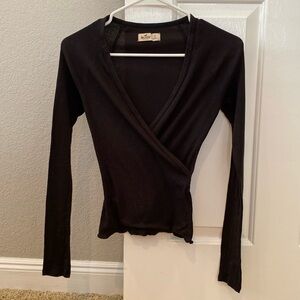Hollister Black Ribbed Wrap Long Sleeve Size Small